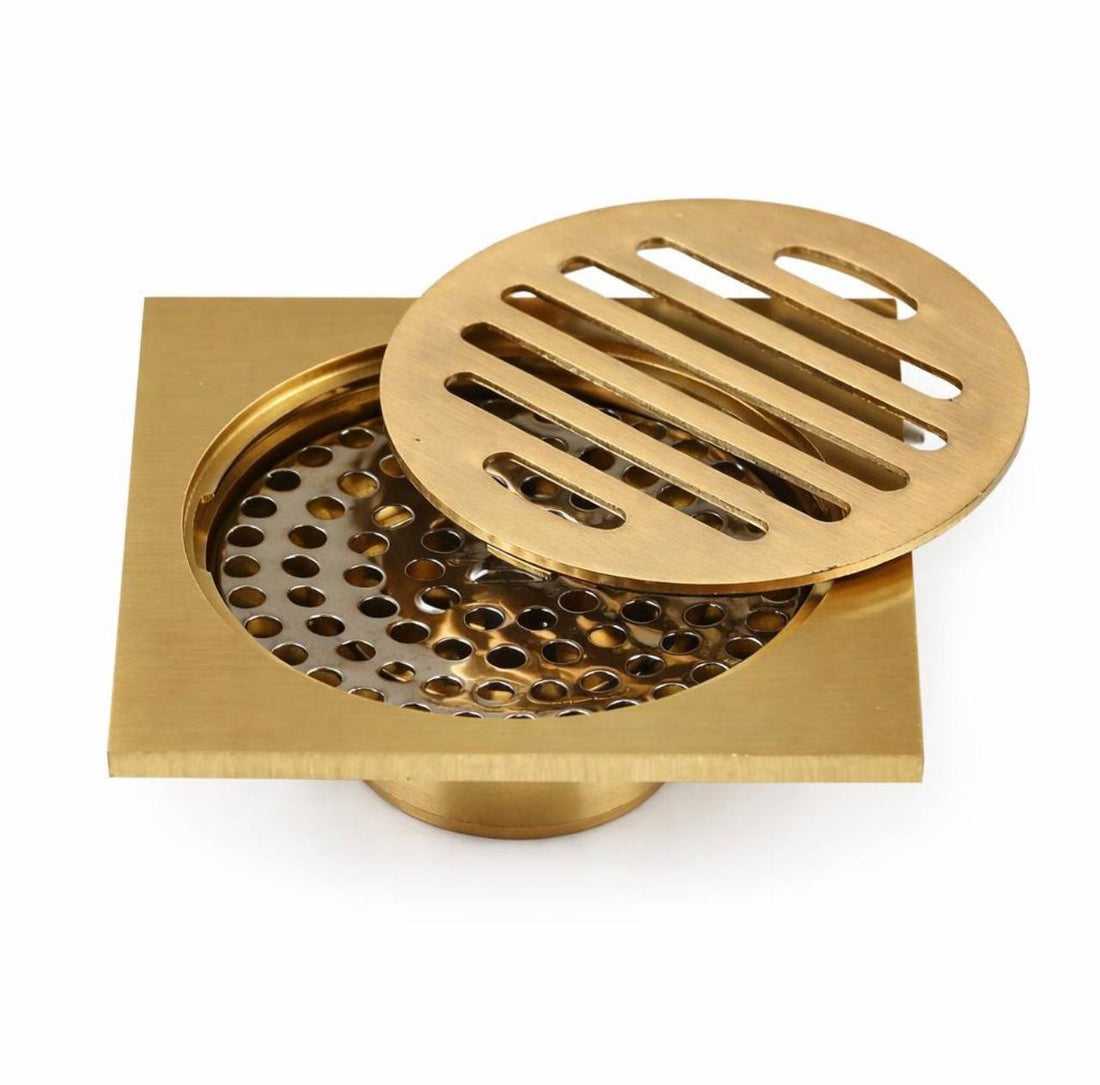 Aurelio Unlacquered Brass 4" Square Shower Floor Drain