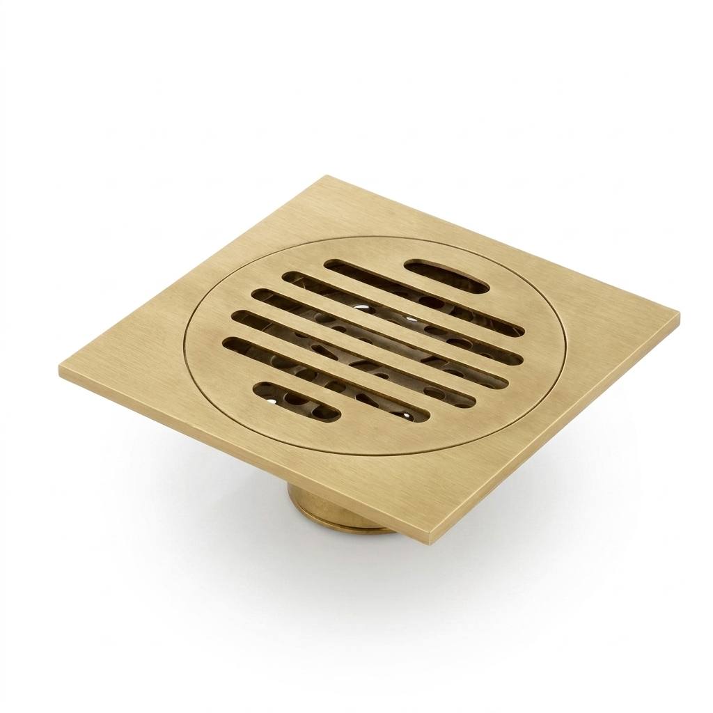 Aurelio Unlacquered Brass 4" Square Shower Floor Drain