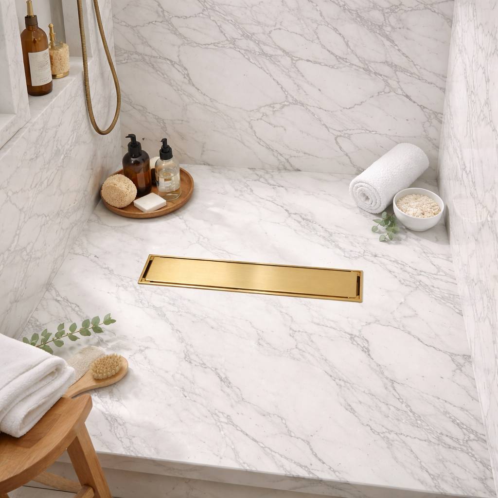 Linear 12” Unlacquered Brass Shower Drain