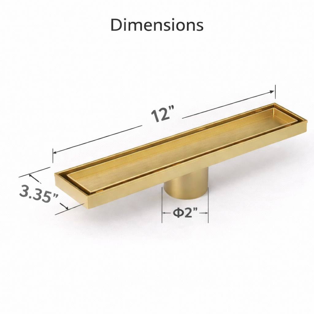 Linear 12” Unlacquered Brass Shower Drain