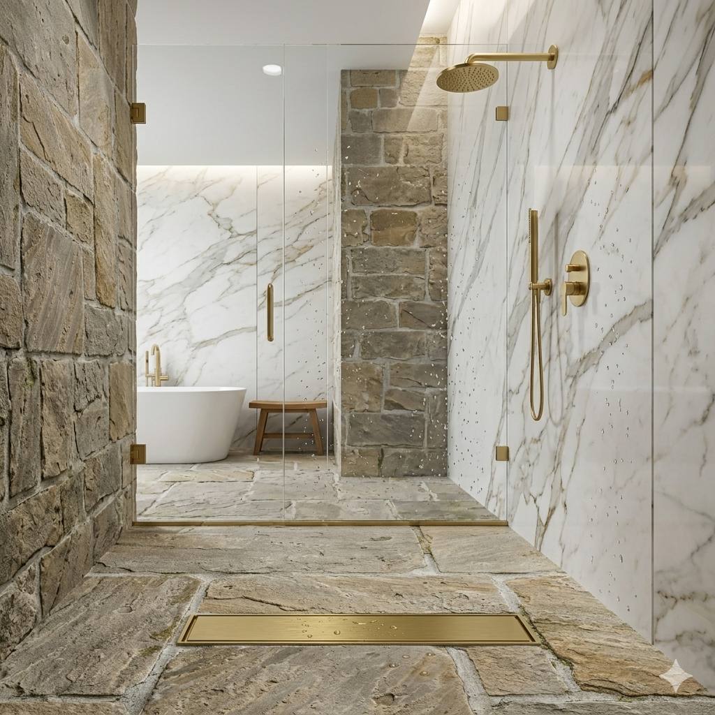 Linear 24” Unlacquered Brass Shower Drain