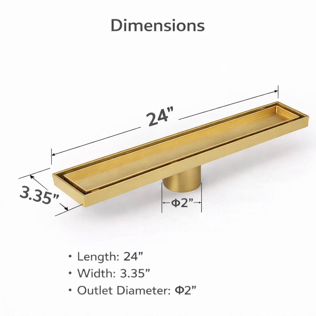 Linear 24” Unlacquered Brass Shower Drain