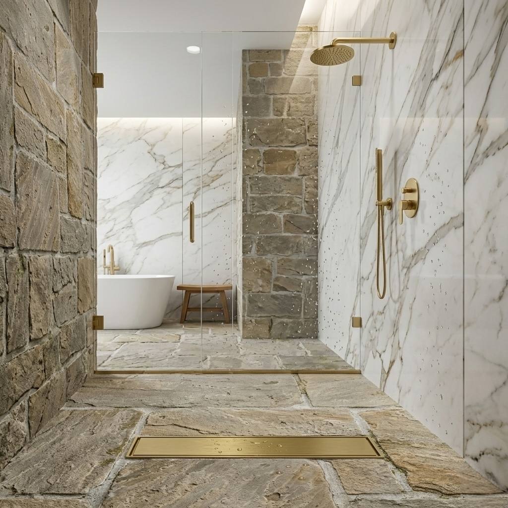 Linear 24” Unlacquered Brass Shower Drain