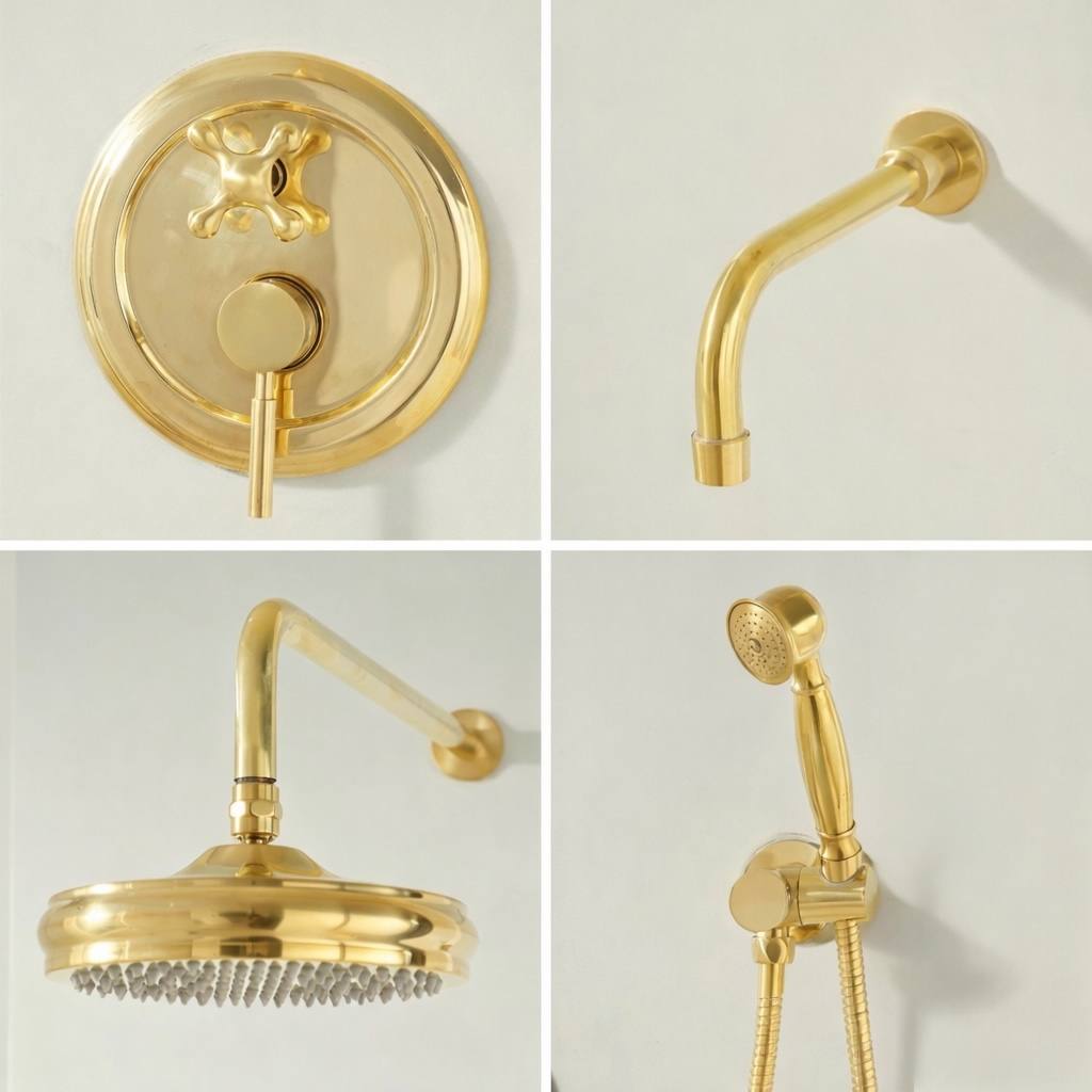 Unlacquered Brass Rain Shower Combo with Handheld & Tub Spout