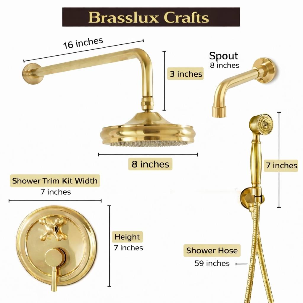 Unlacquered Brass Rain Shower Combo with Handheld & Tub Spout