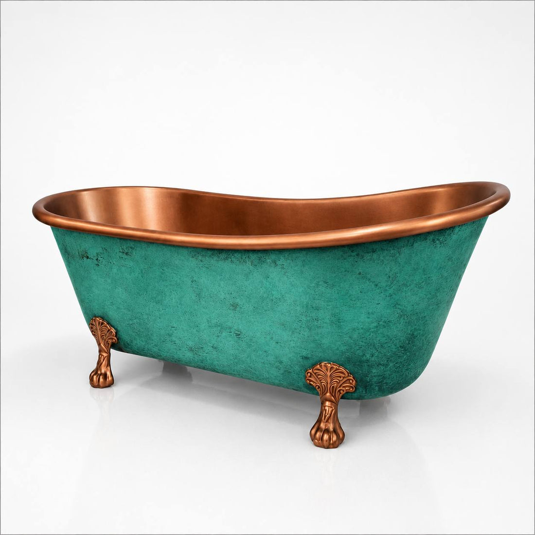 Turquoise Patina Copper Bathtub with Clawfoot