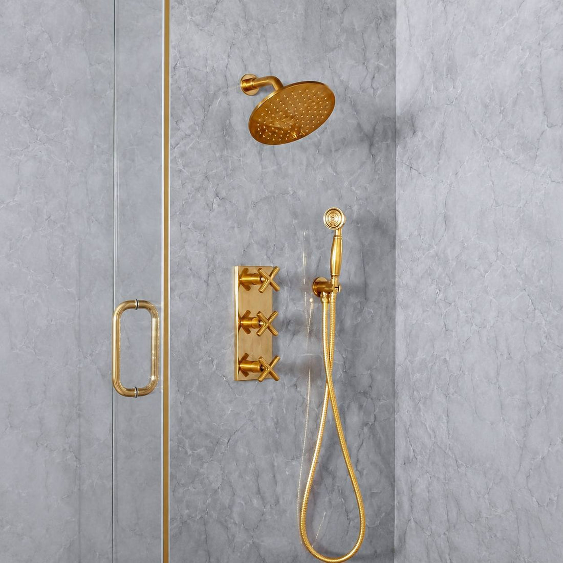 Richmond Unlacquered Brass Shower System – Rain Shower with Handheld Shower