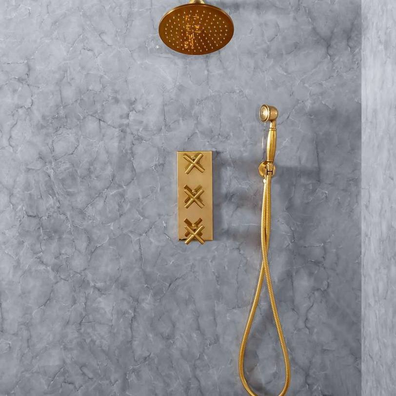 Richmond Unlacquered Brass Shower System – Rain Shower with Handheld Shower
