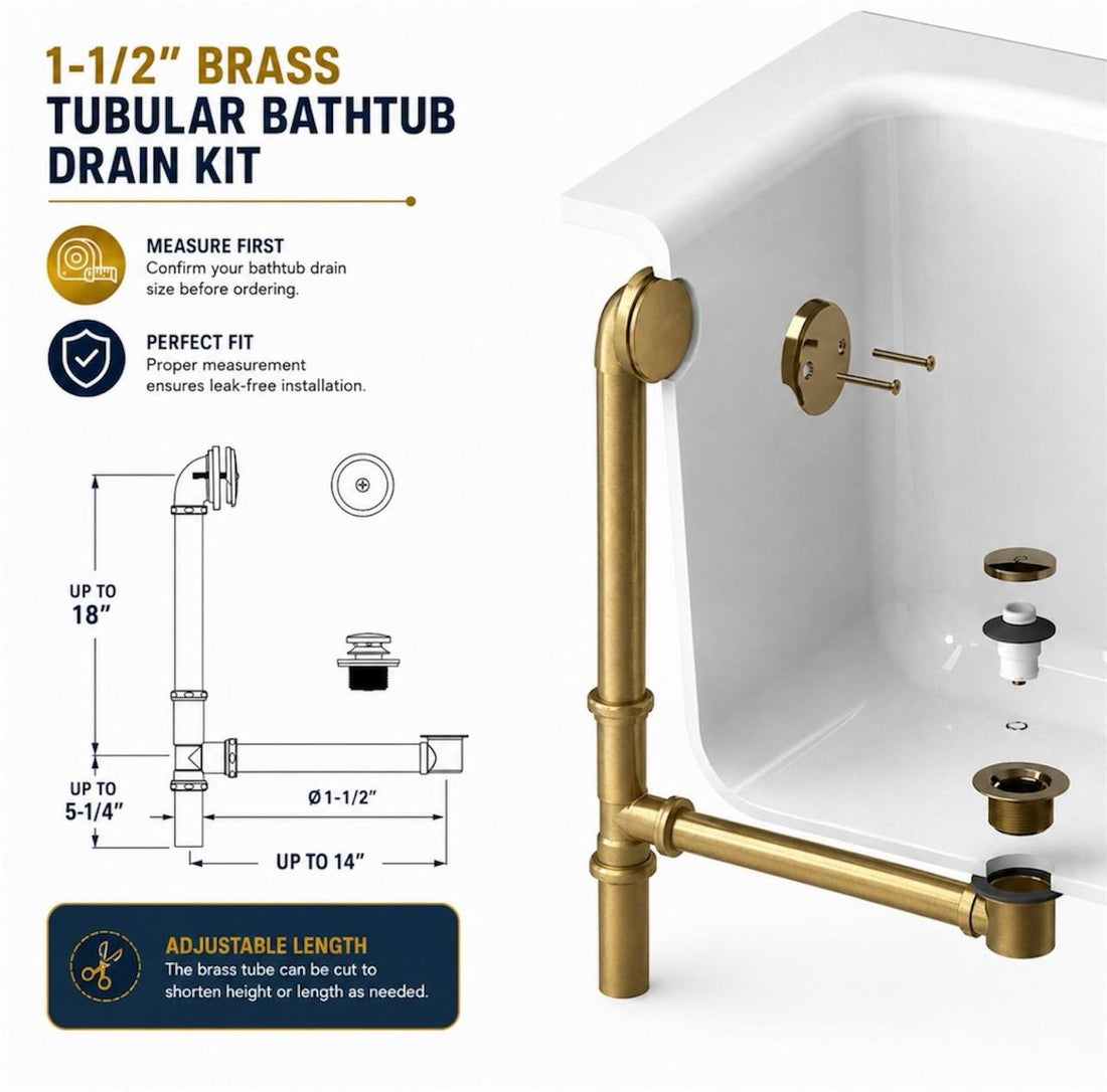 Unlacquered Brass 1-1/2” Tub Drain Kit with Overflow