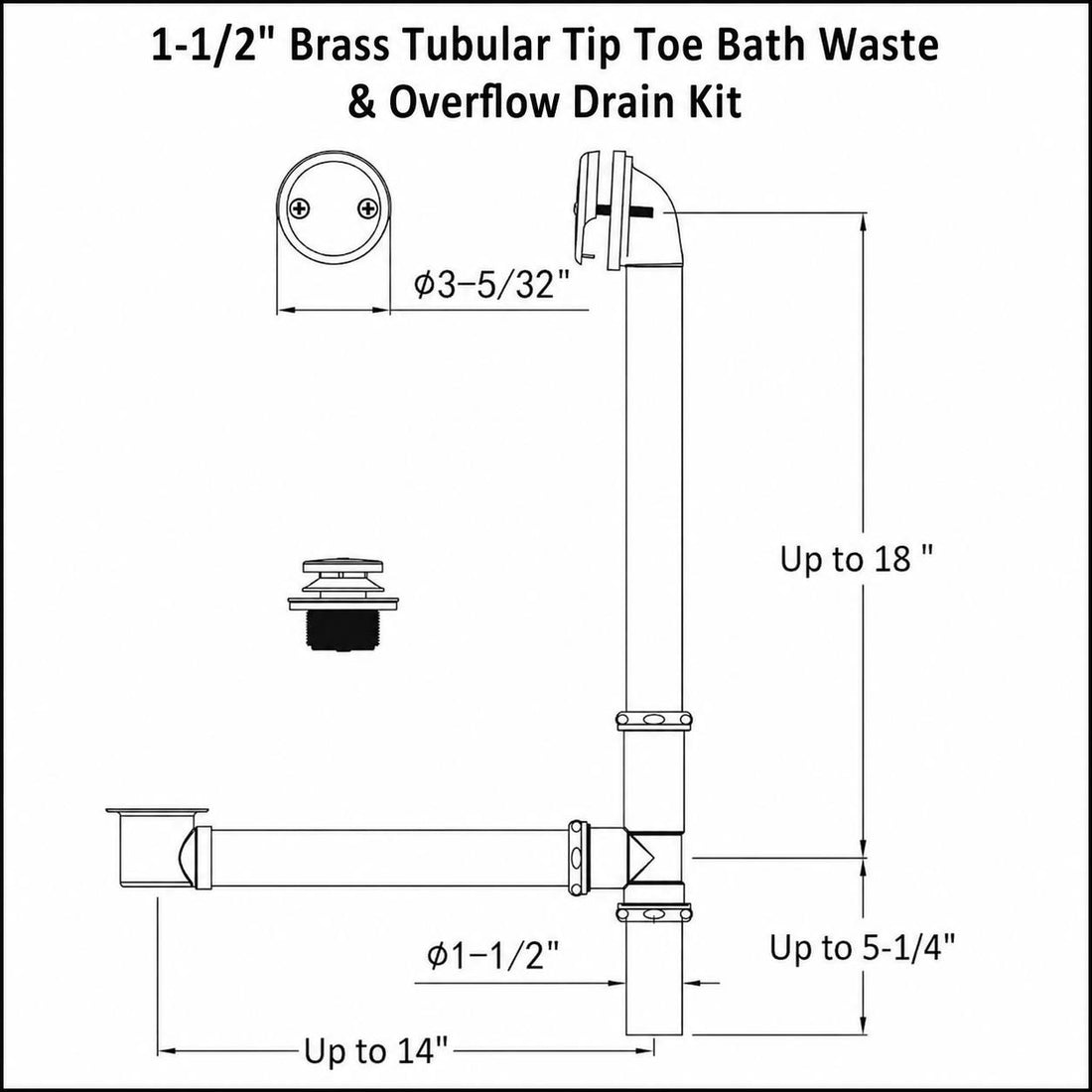 Unlacquered Brass 1-1/2” Tub Drain Kit with Overflow