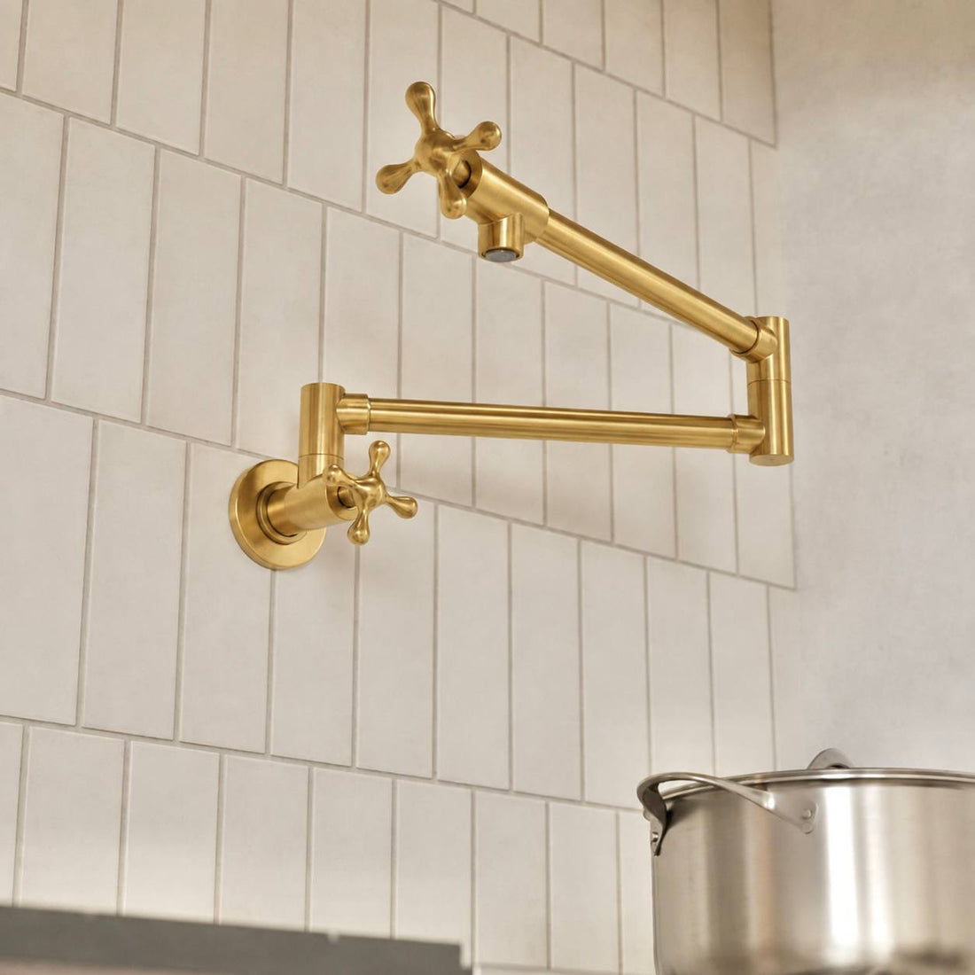Cambridge Wall-Mount Pot Filler – Unlacquered Brass