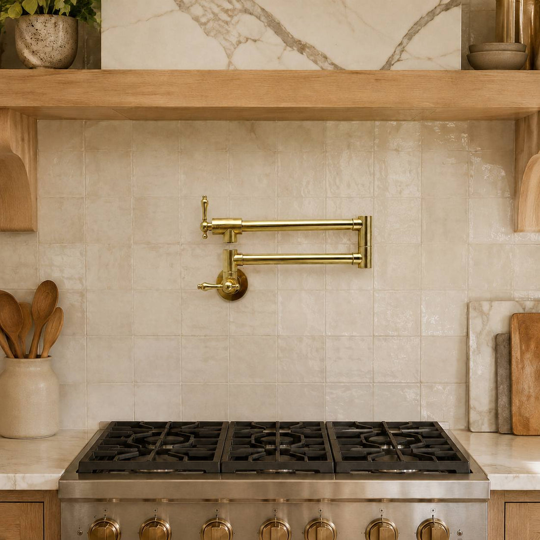 Cambridge Wall-Mount Pot Filler – Unlacquered Brass