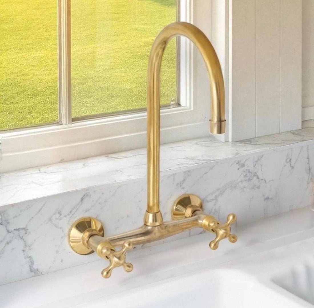 Rosamy Wall-Mount Kitchen Faucet – Unlacquered Brass