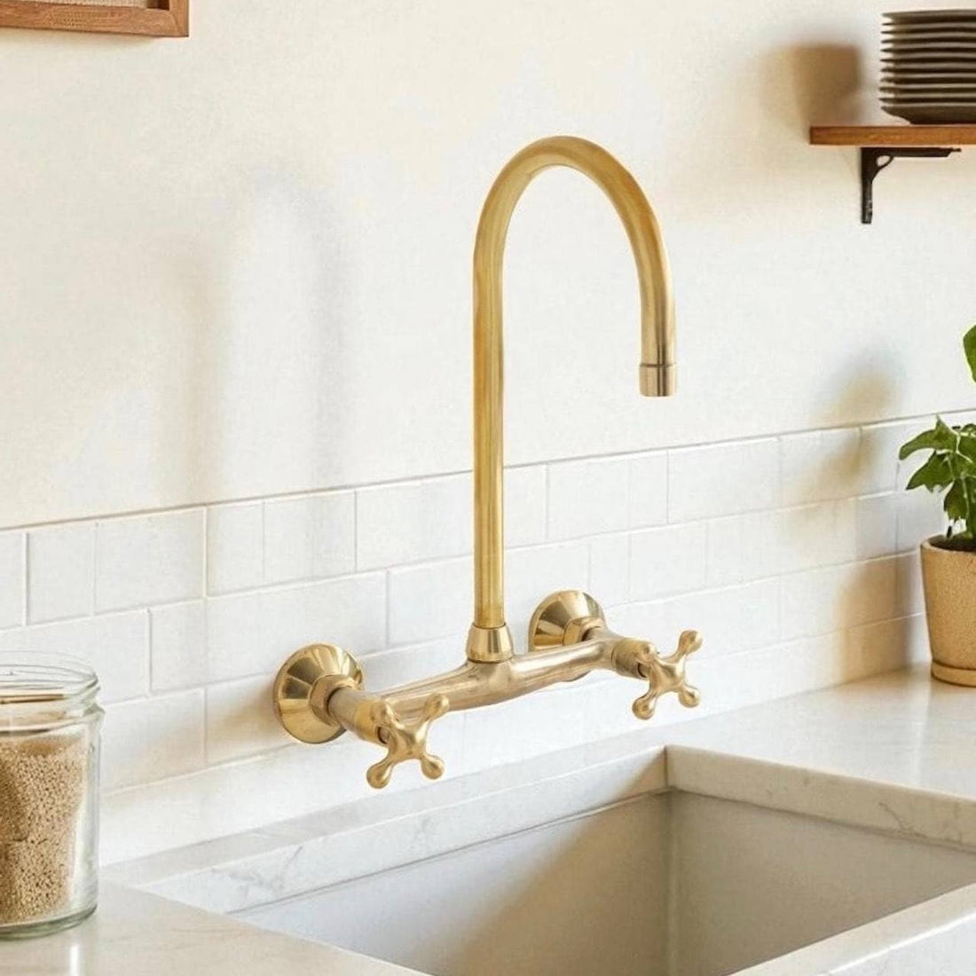 Rosamy Wall-Mount Kitchen Faucet – Unlacquered Brass