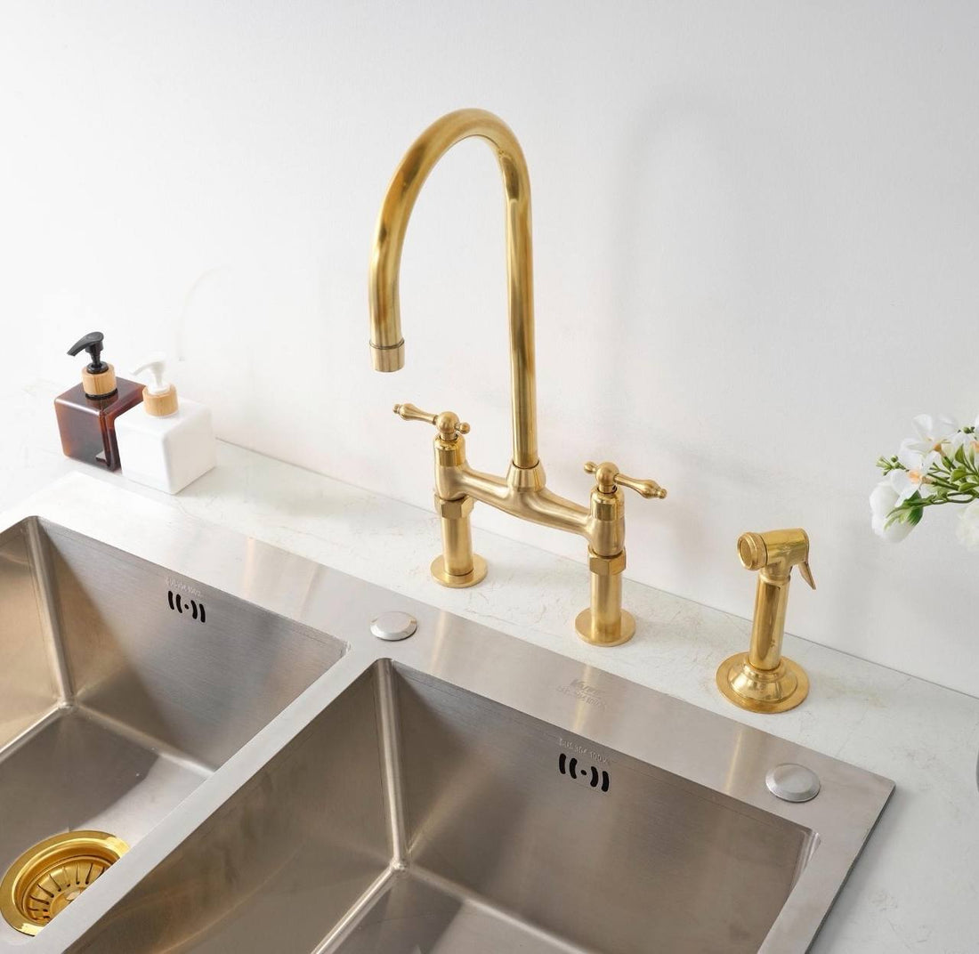 6” Spread Bridge Kitchen Faucet - Unlacquered Brass