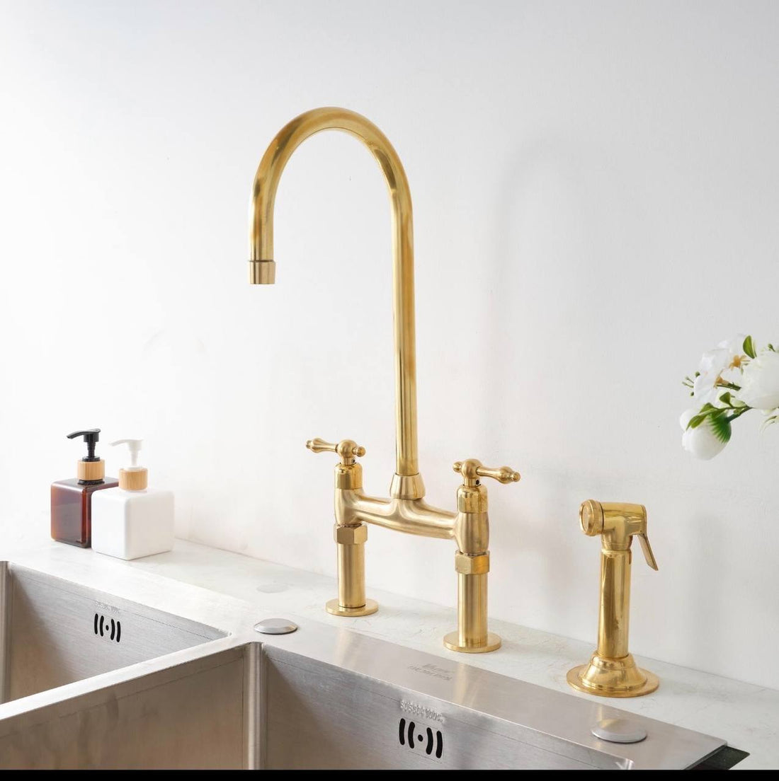 6” Spread Bridge Kitchen Faucet - Unlacquered Brass