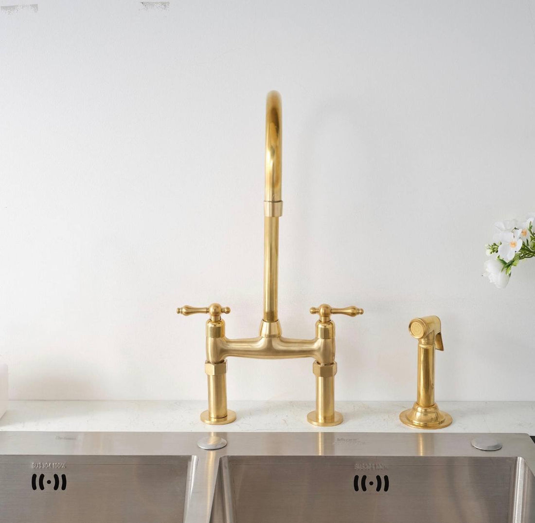 6” Spread Bridge Kitchen Faucet - Unlacquered Brass