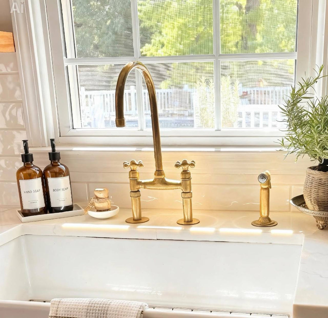 6” Spread Bridge Kitchen Faucet - Unlacquered Brass