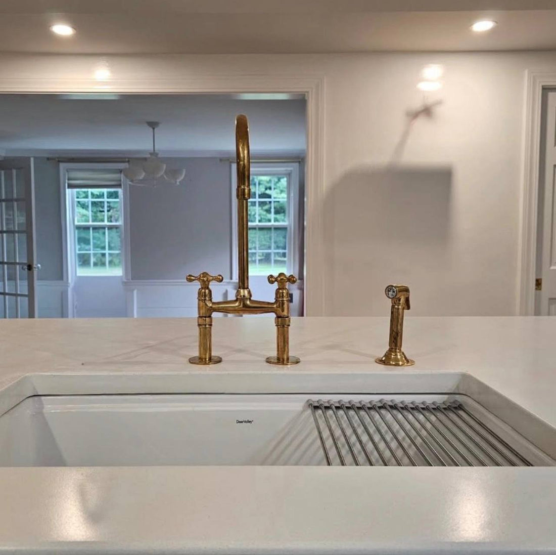 6” Spread Bridge Kitchen Faucet - Unlacquered Brass