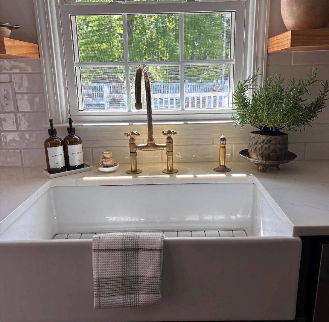 6” Spread Bridge Kitchen Faucet - Unlacquered Brass
