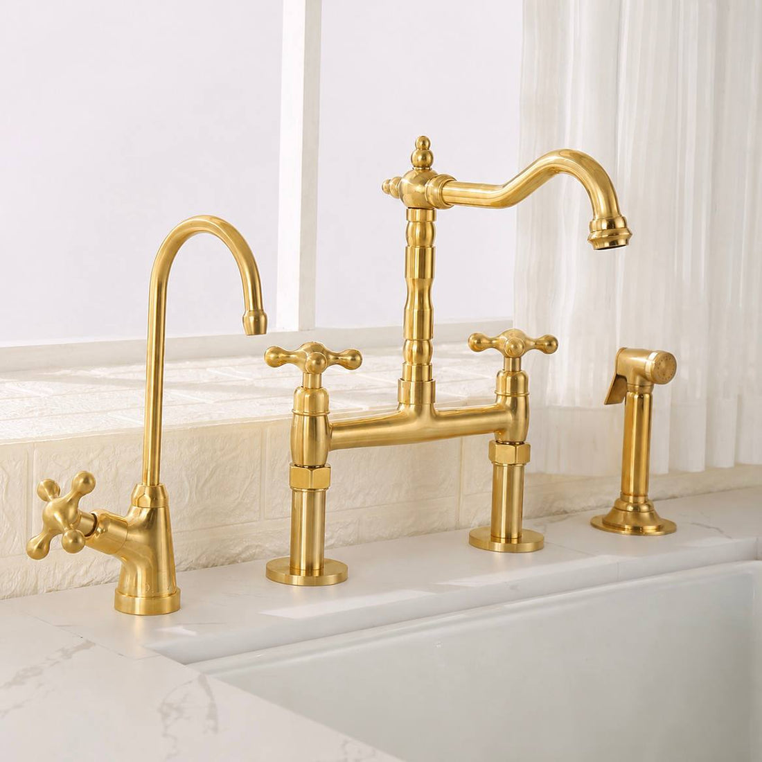 Swift Bridge Kitchen Faucet – Unlacquered Brass