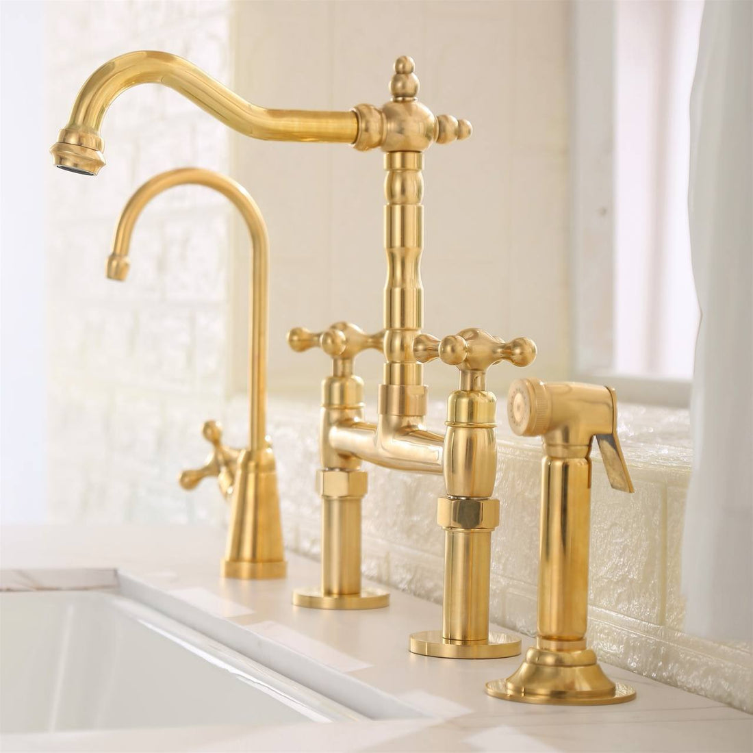 Swift Bridge Kitchen Faucet – Unlacquered Brass