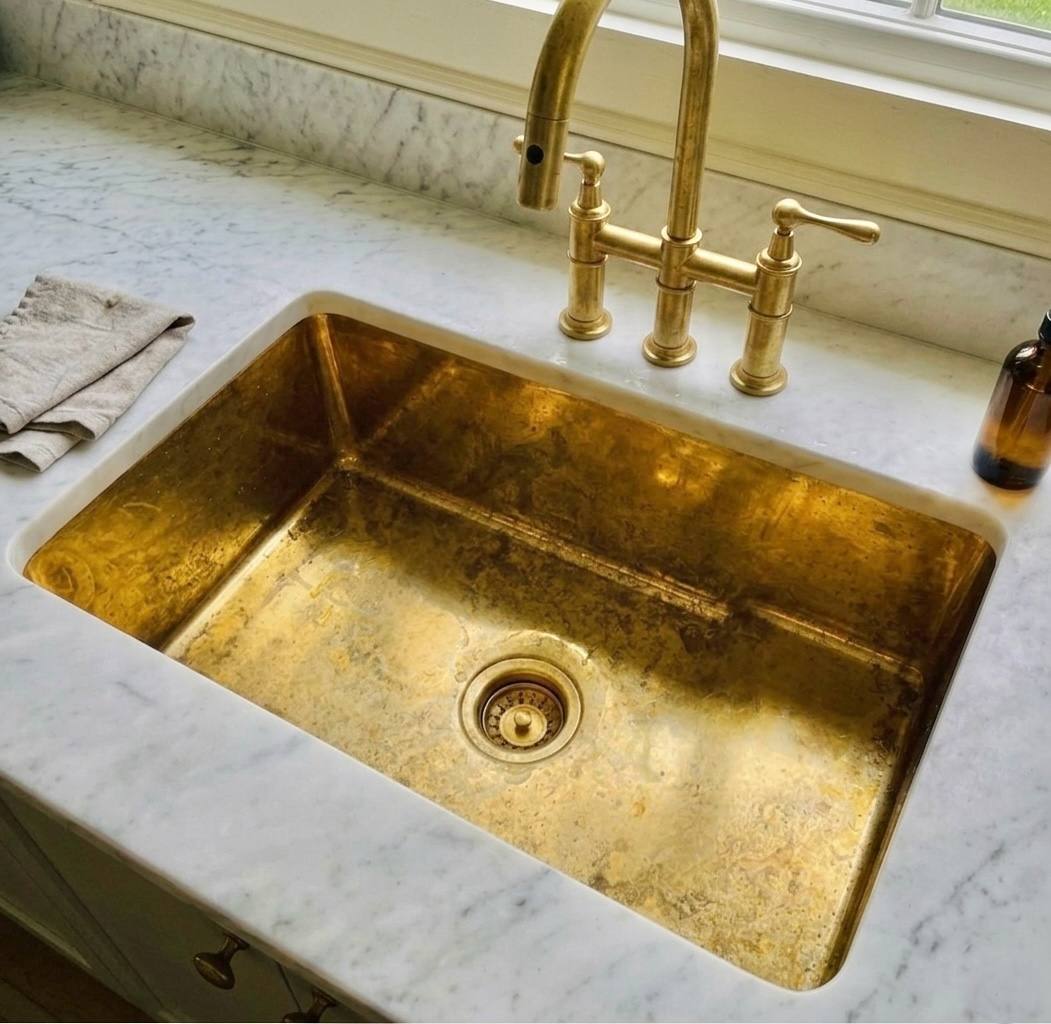 Solid Unlacquered Brass Farmhouse Kitchen Sink