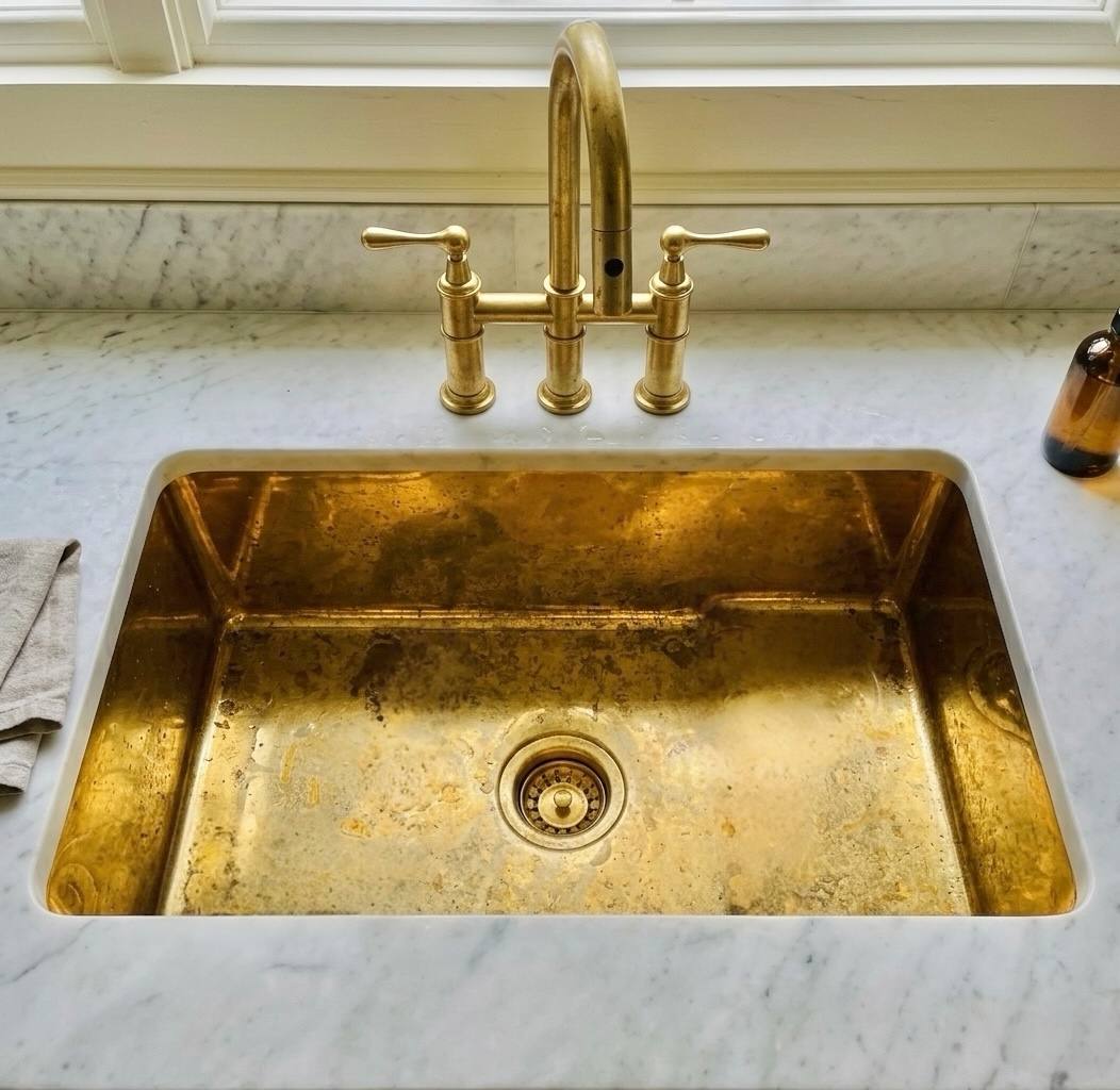 Solid Unlacquered Brass Farmhouse Kitchen Sink