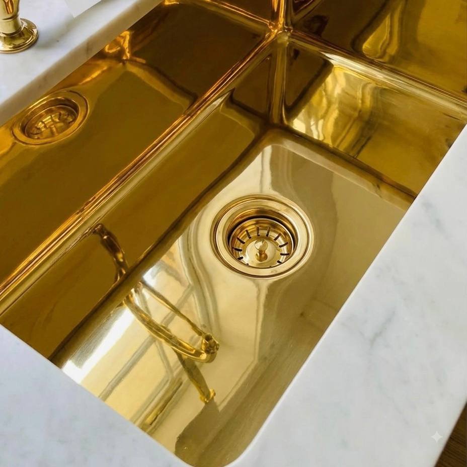 Solid Unlacquered Brass Farmhouse Kitchen Sink