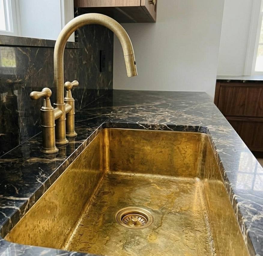 Solid Unlacquered Brass Farmhouse Kitchen Sink