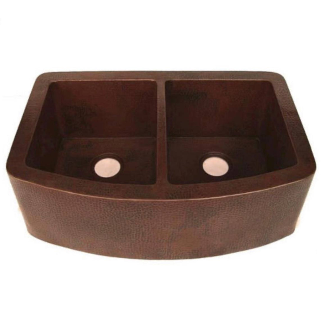 50/50 Curved Farmhouse Hand-Hammered Copper Kitchen Sink