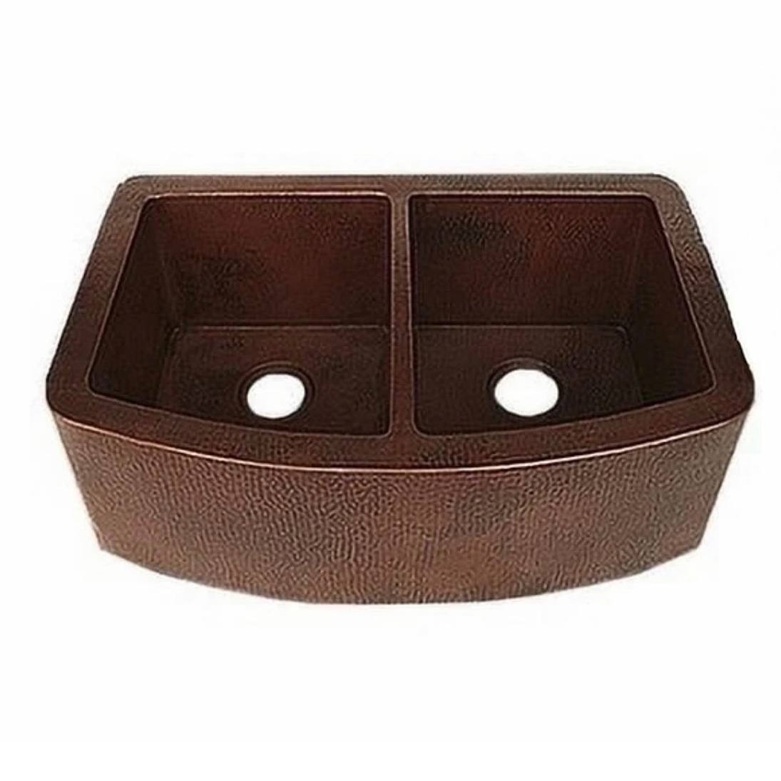 50/50 Curved Farmhouse Hand-Hammered Copper Kitchen Sink