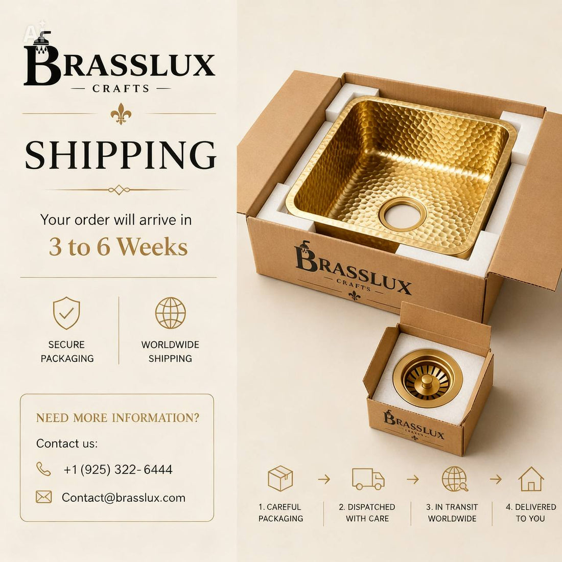 Hammered Polished Brass Bar Sink