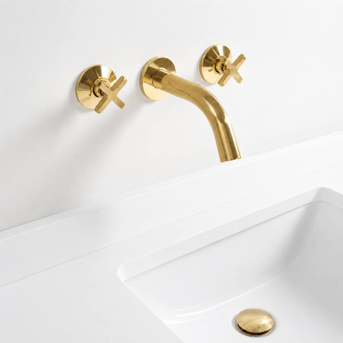6” Reach Wall-Mount Bathroom Faucet – Unlacquered Brass