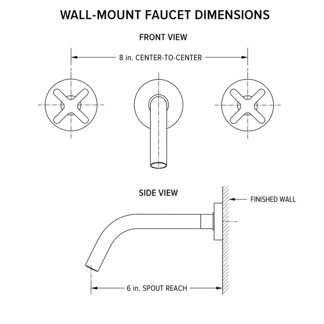6” Reach Wall-Mount Bathroom Faucet – Unlacquered Brass