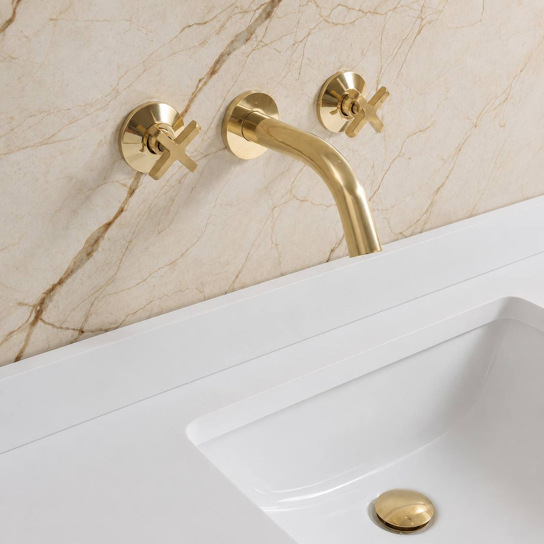 6” Reach Wall-Mount Bathroom Faucet – Unlacquered Brass