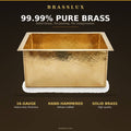 Solid brass bar sink, pure brass, 16 gauge heavy duty thickness, hand hammered