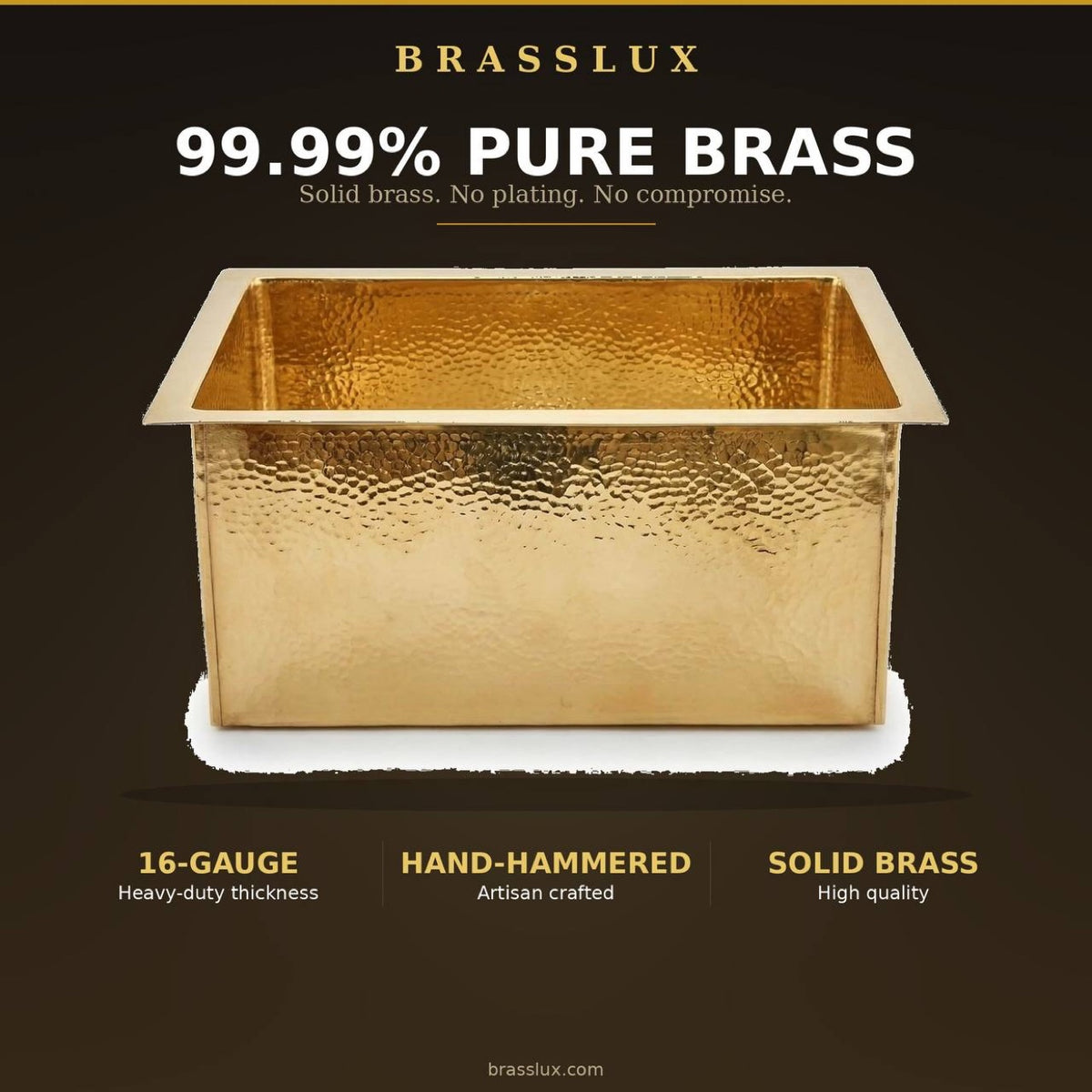 Solid brass bar sink, pure brass, 16 gauge heavy duty thickness, hand hammered