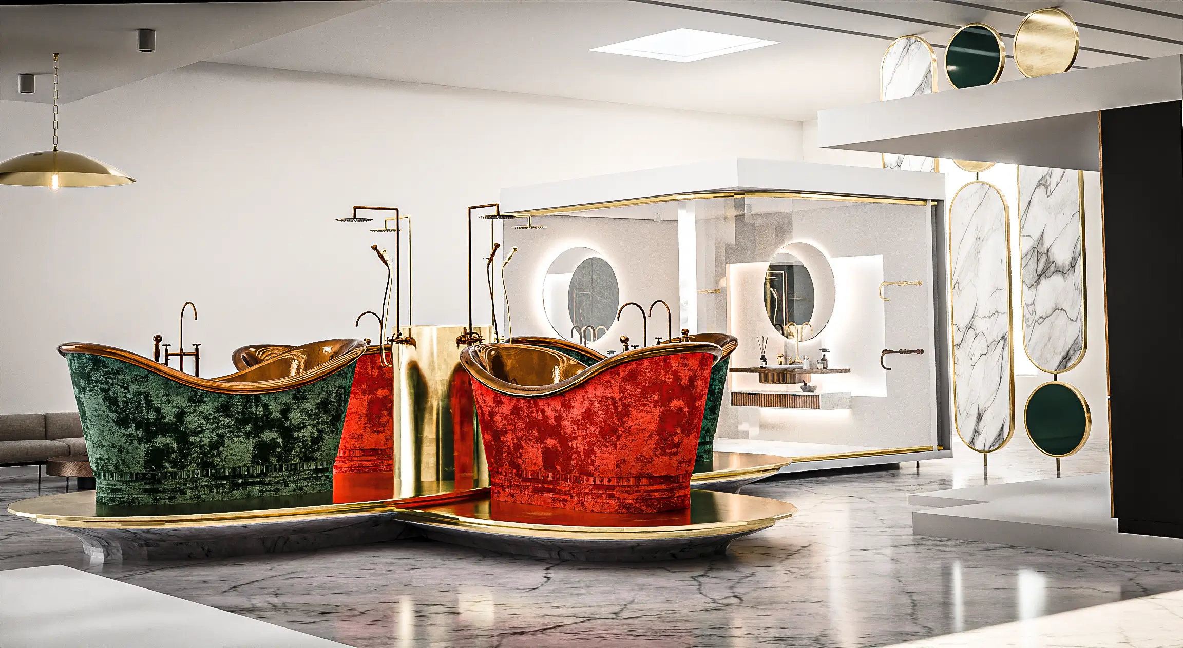 Elegant brass fixtures in modern bathroom setting showcasing Brasslux craftsmanship